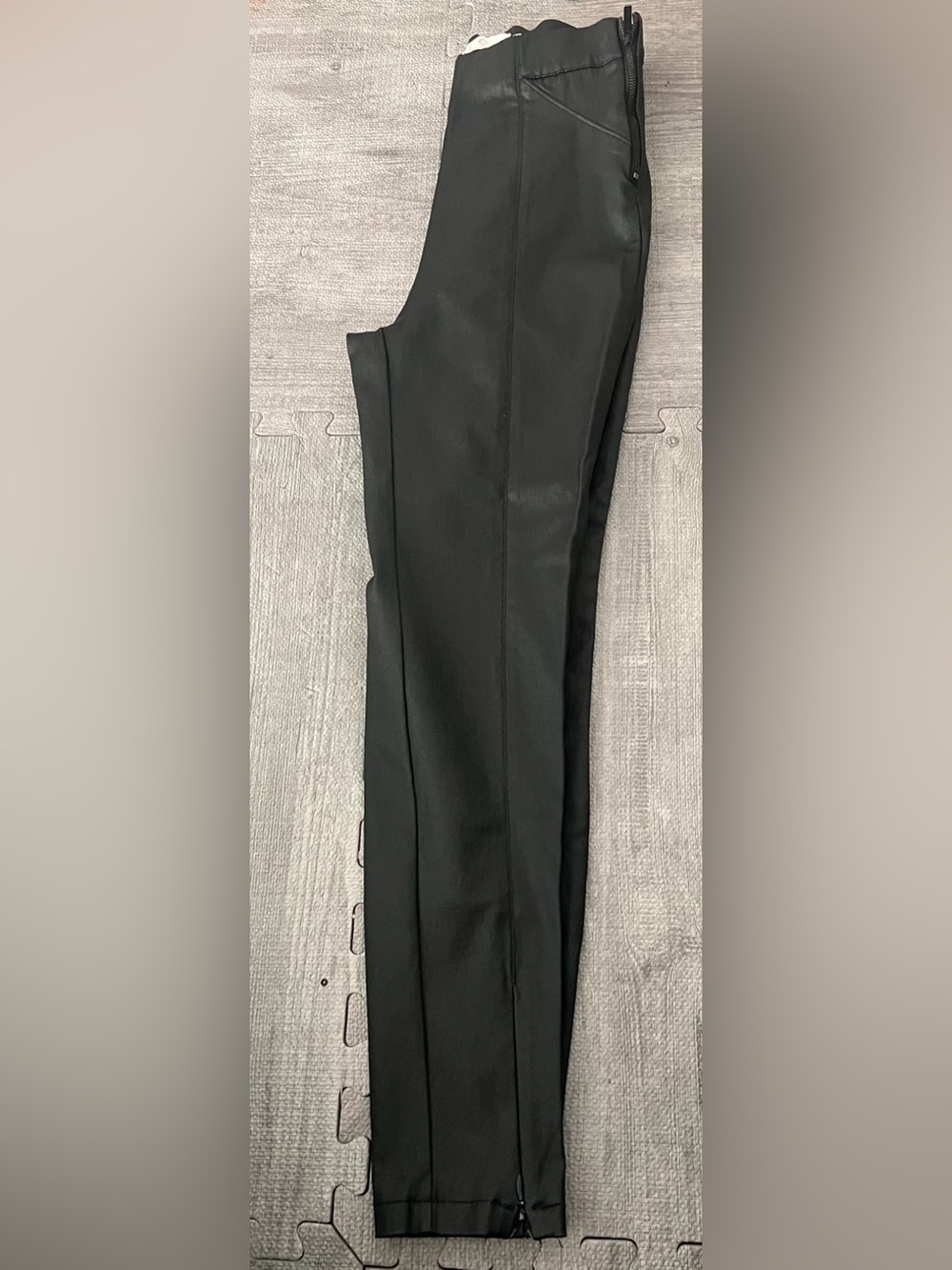 LC Womens Black Pleather Pants Regular Straight Leg Stretch Zip L